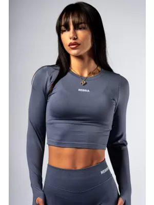 Bezšvový crop top s dlhými rukávmi POWER 892 GREY Nebbia