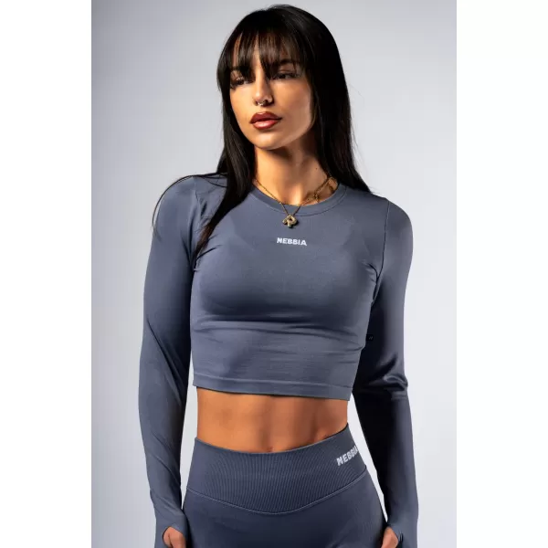  Bezšvový crop top s dlhými rukávmi POWER 892 GREY Nebbia 