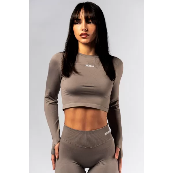  Bezšvový crop top s dlhými rukávmi POWER 892 SVETLO HNEDÝ ASH Nebbia 
