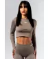Bezšvový crop top s dlhými rukávmi POWER 892 SVETLO HNEDÝ ASH Nebbia