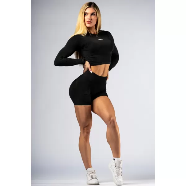  Bezšvový crop top s dlhým rukávom POWER 892 BLACK Nebbia 