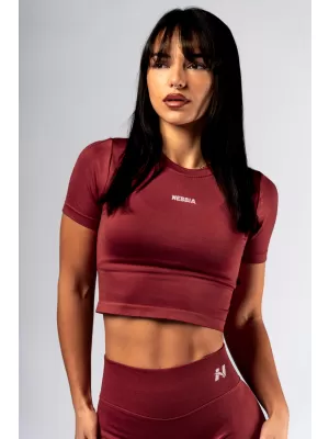 Bezšvový crop top s krátkym rukávom POWER 891 RED Nebbia