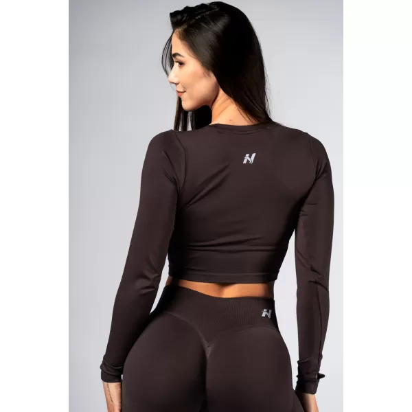  Bezšvový crop top s dlhými rukávmi POWER 892 DARK BROWN Nebbia 