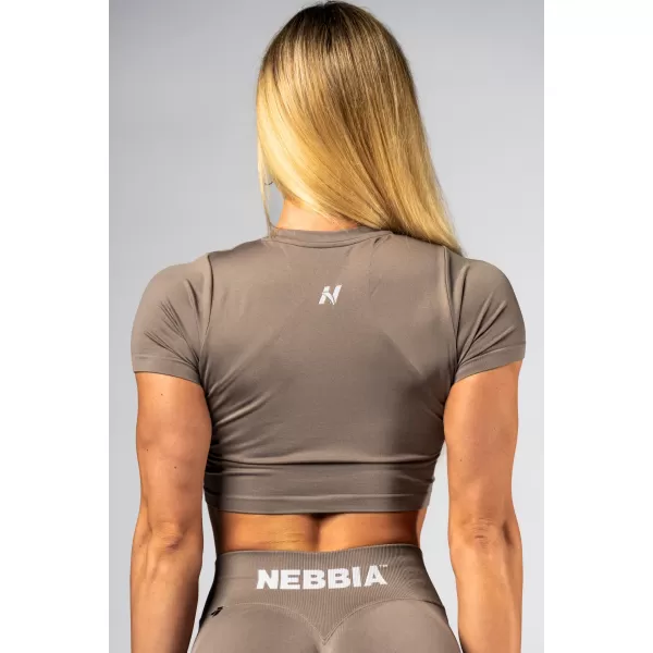  Bezšvový crop top s krátkym rukávom POWER 891 SVETLO HNEDÁ ASH Nebbia 