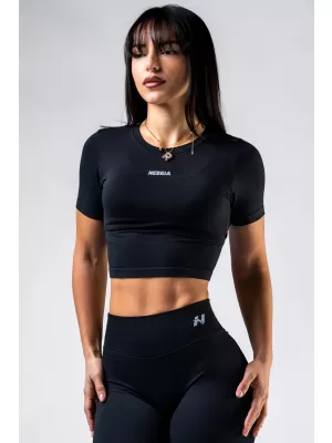 Bezšvový crop top s krátkym rukávom POWER 891 BLACK Nebbia