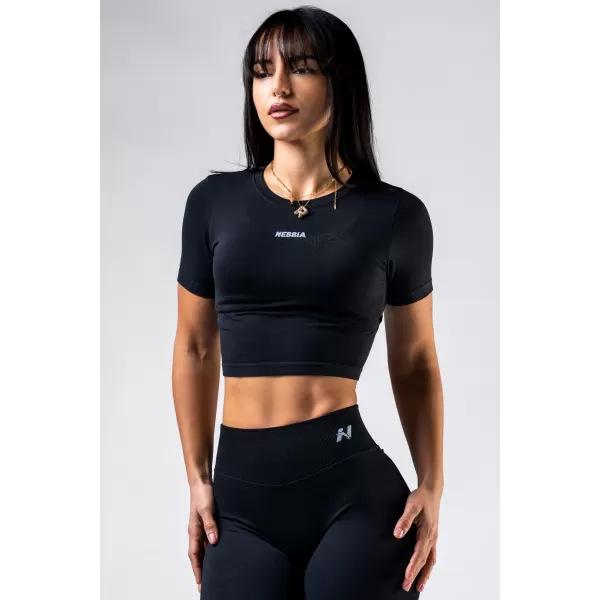  Bezšvový crop top s krátkym rukávom POWER 891 BLACK Nebbia 