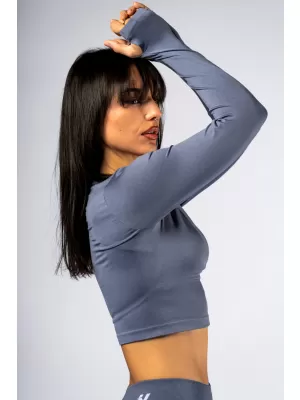 Bezšvový crop top s dlhými rukávmi POWER 892 GREY Nebbia