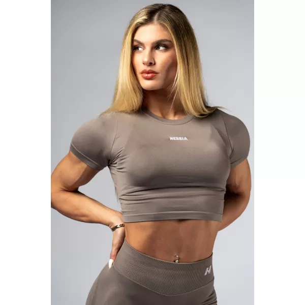  Bezšvový crop top s krátkym rukávom POWER 891 SVETLO HNEDÁ ASH Nebbia 
