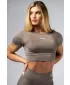 Bezšvový crop top s krátkym rukávom POWER 891 SVETLO HNEDÁ ASH Nebbia