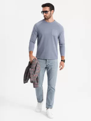 Pánske tričko OMBRE OM-LSCL-0109 MODRÝ DENIM