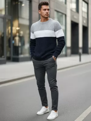 Pánsky sveter DSTREET WX2320 TMAVOMODRÁ/SVETLOSIVÁ