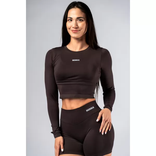  Bezšvový crop top s dlhými rukávmi POWER 892 DARK BROWN Nebbia 
