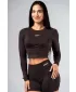 Bezšvový crop top s dlhými rukávmi POWER 892 DARK BROWN Nebbia