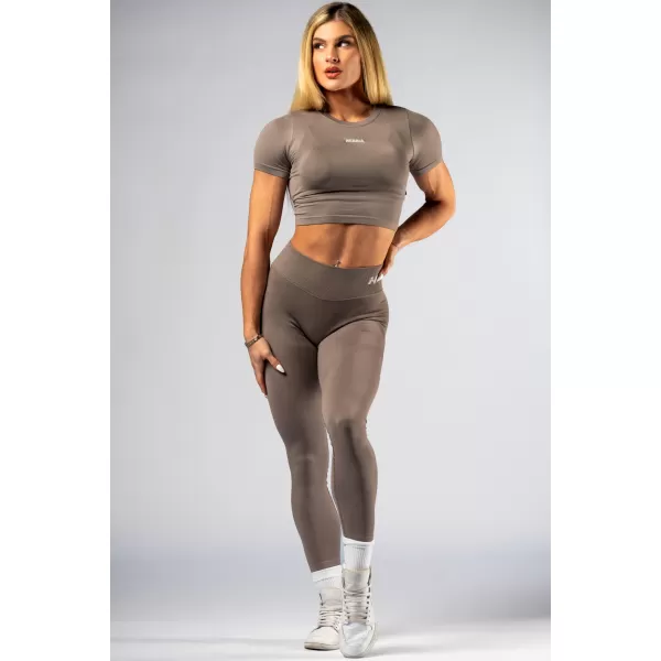  Bezšvový crop top s krátkym rukávom POWER 891 SVETLO HNEDÁ ASH Nebbia 
