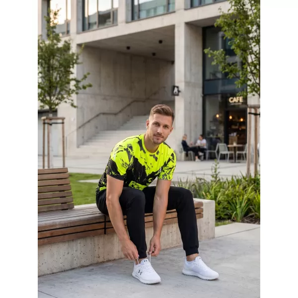  Pánske tričko premium ALTISPORT VOJ/ALM131TR01 FLUO YELLOW/ČIERNA 