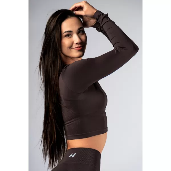  Bezšvový crop top s dlhými rukávmi POWER 892 DARK BROWN Nebbia 