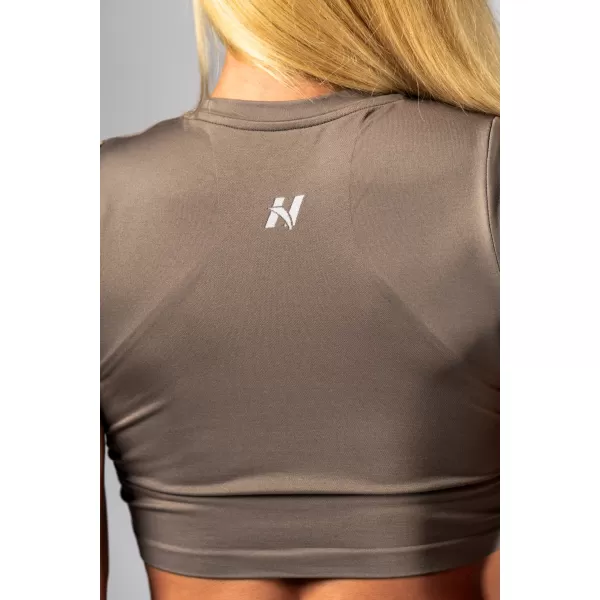 Bezšvový crop top s krátkym rukávom POWER 891 SVETLO HNEDÁ ASH Nebbia 