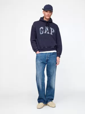 Pánska mikina GAP PATCHWORK LOGO PULLOVER HOODIE 745196-00 NAVY UNIFORM