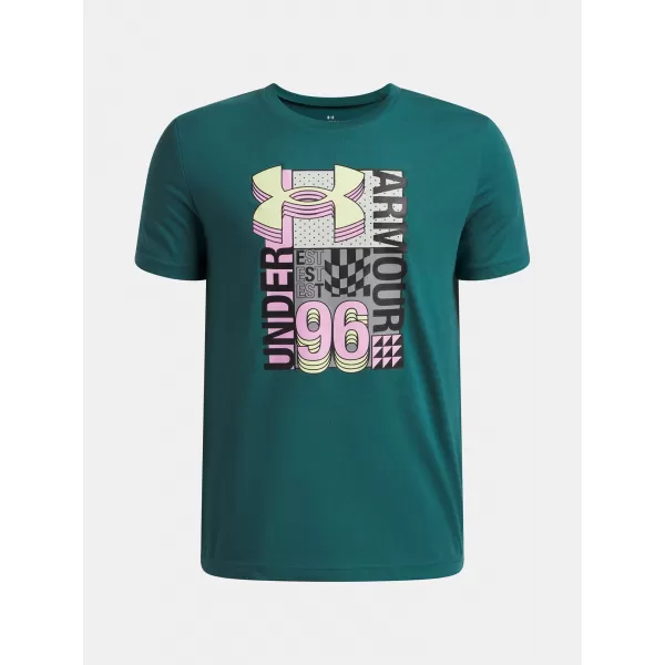  Chlapčenské tričko UNDER ARMOUR UA B LOGO WM COLLAGE SS 6009271-338 ZELENÁ 