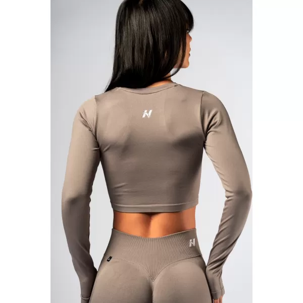  Bezšvový crop top s dlhými rukávmi POWER 892 SVETLO HNEDÝ ASH Nebbia 