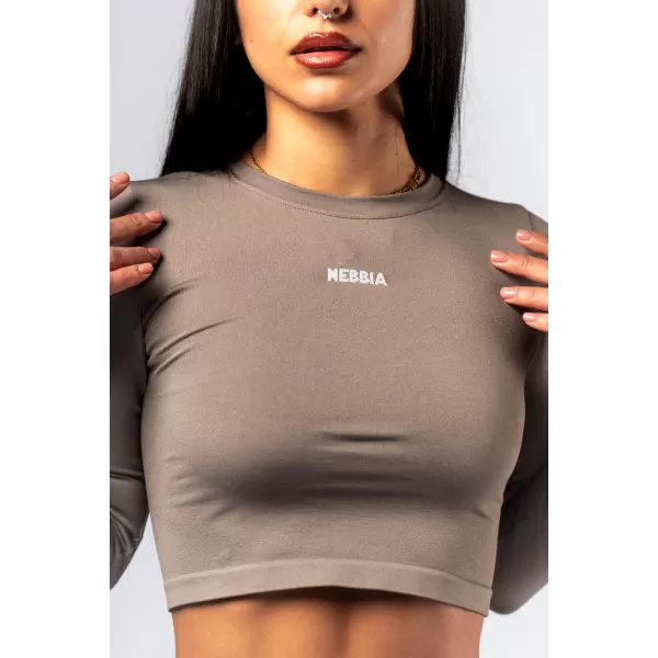  Bezšvový crop top s dlhými rukávmi POWER 892 SVETLO HNEDÝ ASH Nebbia 