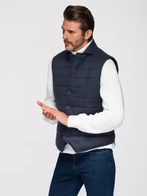 Pánska vesta OMBRE OM-JAVJ-0275 NAVY BLUE MELANGE