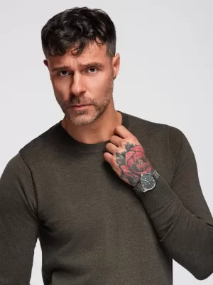 Pánsky sveter OMBRE OM-SWBS-0106 OLIVOVÁ MELANŽ