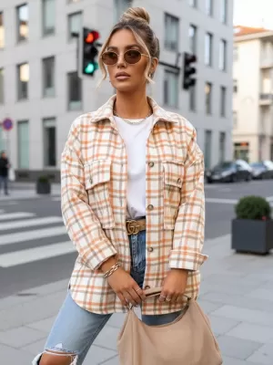 Dámska košeľa DSTREET DY0482 ORANŽOVÁ/HNEDÁ