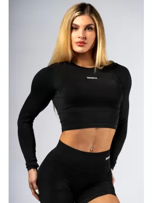Bezšvový crop top s dlhým rukávom POWER 892 BLACK Nebbia