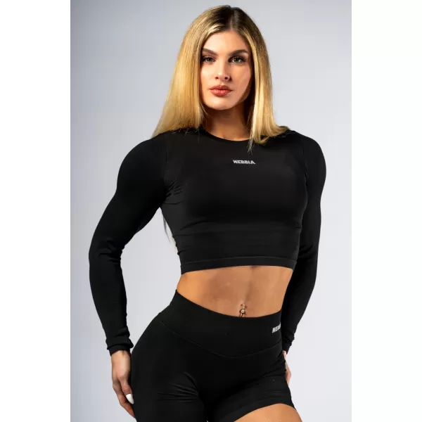  Bezšvový crop top s dlhým rukávom POWER 892 BLACK Nebbia 