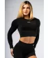 Bezšvový crop top s dlhým rukávom POWER 892 BLACK Nebbia