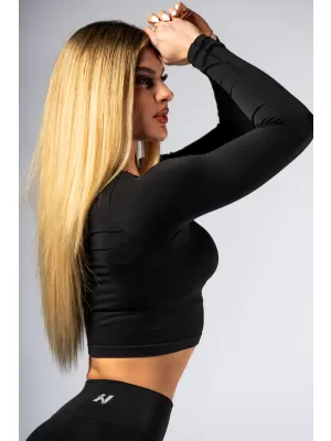 Bezšvový crop top s dlhým rukávom POWER 892 BLACK Nebbia