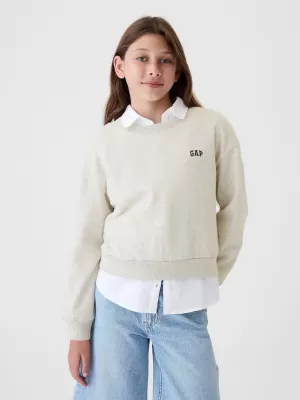 Detská mikina GAP LOGO FRENCH TERRY CREW SWEATSHIRT 499111-00 LIGHT HEATHER GREY