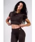 Bezšvový crop top s krátkym rukávom POWER 891 DARK BROWN Nebbia