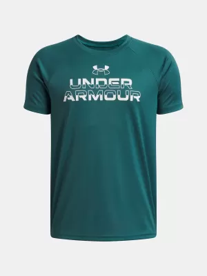 Chlapčenské tričko UNDER ARMOUR UA TECH SPLIT WORDMARK SS 1383010-338 ZELENÁ
