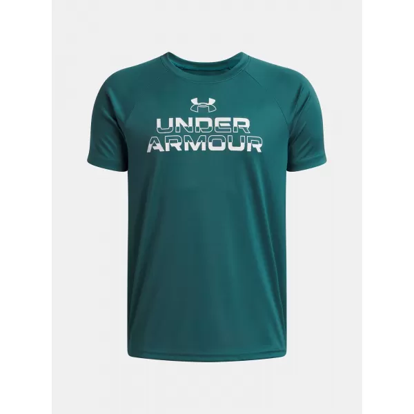  Chlapčenské tričko UNDER ARMOUR UA TECH SPLIT WORDMARK SS 1383010-338 ZELENÁ 