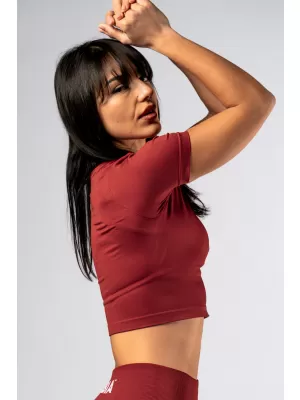 Bezšvový crop top s krátkym rukávom POWER 891 RED Nebbia