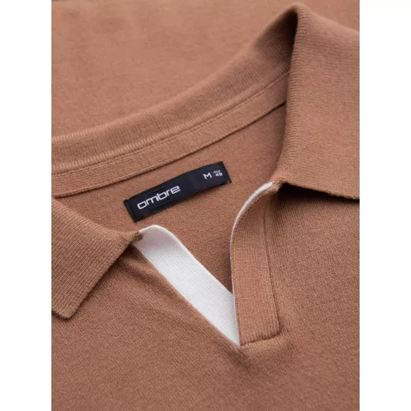  Pánske tričko s golierom OMBRE OM-POLS-0138 LIGHT BROWN 