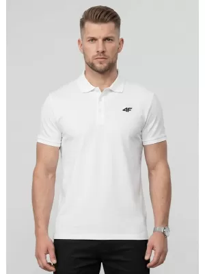Pánske tričko s golierom 4F WMM00TPTSM0770 WHITE