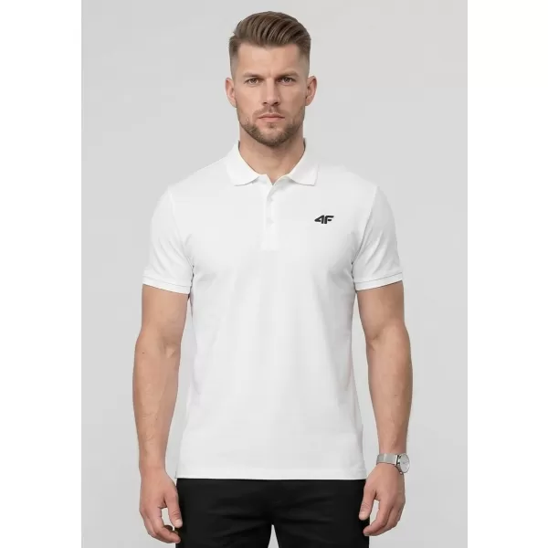  Pánske tričko s golierom 4F WMM00TPTSM0770 WHITE 