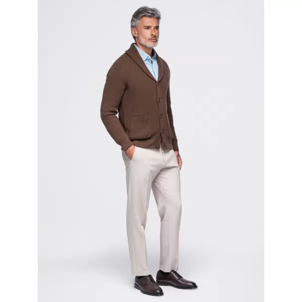  Pánsky kardigan OMBRE OM-SWCD-0200 BROWN 