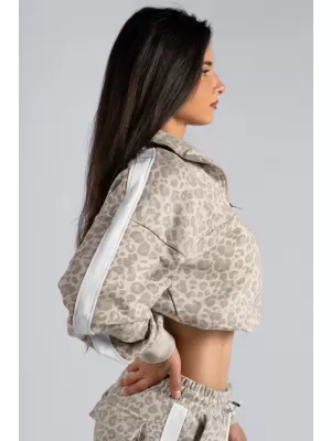 Half-zips mikina s leopardím vzorom NEBBIA PRIMAL 866 CREAM LEOPARD