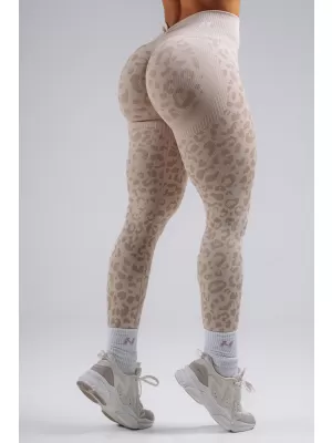 Kompresné push-up legíny s leopardím vzorom NEBBIA PRIMAL 849 CREAM LEOPARD