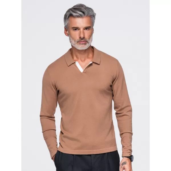  Pánske tričko s golierom OMBRE OM-POLS-0138 LIGHT BROWN 