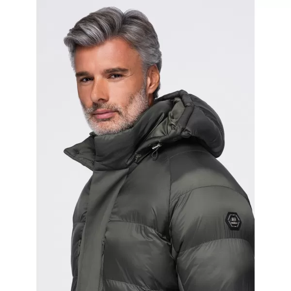  Pánska zimná bunda OMBRE OM-JALJ-0263 DARK OLIVE 