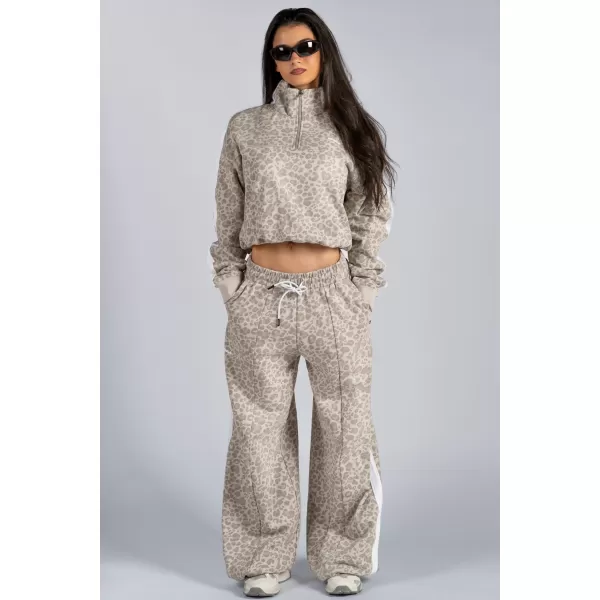  Half-zips mikina s leopardím vzorom NEBBIA PRIMAL 866 CREAM LEOPARD 