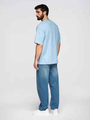 Pánske tričko OMBRE OM-TSBC-0291 BLACK/LIGHT BLUE/OFF WHITE