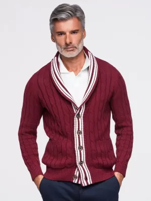 Pánsky kardigan OMBRE OM-SWCD-0196 BURGUNDY