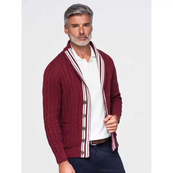  Pánsky kardigan OMBRE OM-SWCD-0196 BURGUNDY 