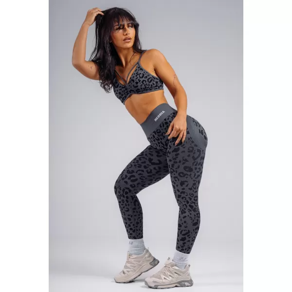  Kompresné push-up legíny s leopardím vzorom NEBBIA PRIMAL 849 BLACK LEOPARD 
